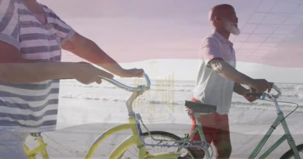 Animáció Zászló Egyiptomi Felett Boldog Biracial Pár Kerékpárok Életmód Sport — Stock videók