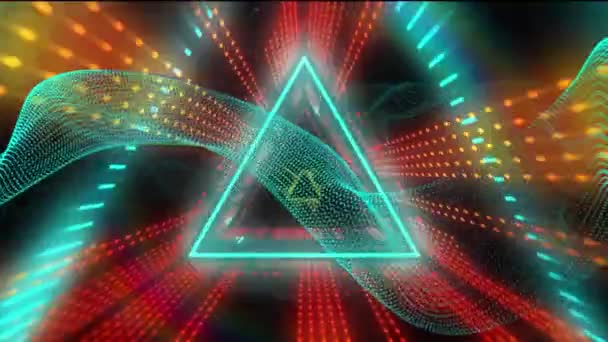 Анімація Неонового Тунелю Яскравим Візерунком Трикутника Цифровий Інтерфейс Комунікація Обчислення — стокове відео