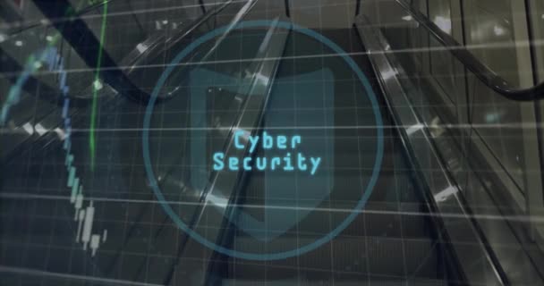 Animace Textu Kybernetické Bezpečnosti Cloud Šipky Kruzích Načítání Štít Grafy — Stock video