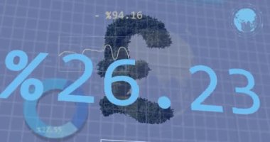 İngiliz paundunun üzerindeki finansal veri işleme animasyonu. Küresel iş, finans, hesaplama ve veri işleme kavramı dijital olarak oluşturulmuş video.