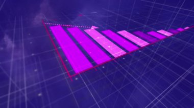Mor arka planda finansal veri işleme sisteminin animasyonu. Küresel iş, finans, hesaplama ve veri işleme kavramı dijital olarak oluşturulmuş video.