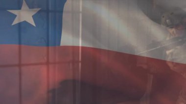 Çeşitli askerler üzerinde Şili bayrağının canlandırılması. Vatanseverlik, silahlı kuvvetler ve savunma konsepti dijital olarak oluşturulmuş video.
