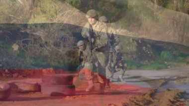 Rus bayrağının değişik askerler üzerinde canlandırılması. Vatanseverlik, silahlı kuvvetler ve savunma konsepti dijital olarak oluşturulmuş video.