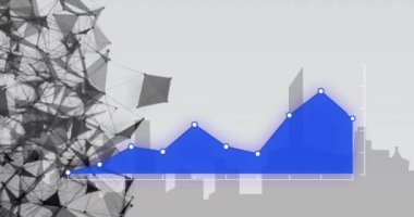 Animation of financial data processing over cityscape. Global business, finances, computing and data processing concept digitally generated video.