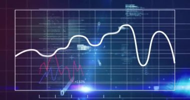 Ekranda finansal veri işleme animasyonu. Küresel iş, finans, hesaplama ve veri işleme kavramı dijital olarak oluşturulmuş video.