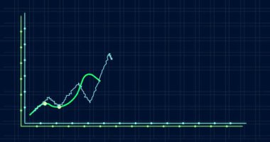 Siyah arkaplan üzerinden finansal veri işleme animasyonu. Küresel iş, finans, hesaplama ve veri işleme kavramı dijital olarak oluşturulmuş video.