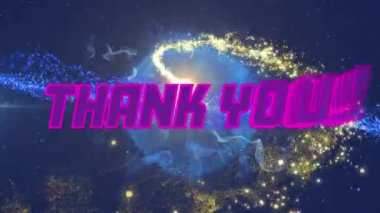 Parlayan yıldız ve küre üzerindeki teşekkür mesajının animasyonu. Küresel video oyunu, dijital arayüz, iletişim, bilgisayar ve veri işleme kavramı dijital olarak oluşturuldu.