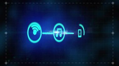 Mavi arkaplandaki dijital simgelerle bağlantıların animasyonu. Dijital olarak oluşturulmuş küresel bağlantılar, hesaplama ve veri işleme kavramı.