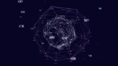 Dünya 'nın animasyonu ve kara arkaplan üzerinden veri işleme ile bağlantıları. Dijital olarak oluşturulmuş küresel bağlantılar, hesaplama ve veri işleme kavramı.