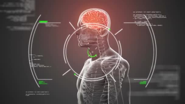 Animace Zpracování Dat Přes Lidský Mozek Globální Koncepce Vědy Výpočetní — Stock video
