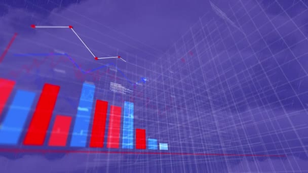 Animación Del Procesamiento Datos Financieros Través Red Sobre Fondo Púrpura — Vídeo de stock