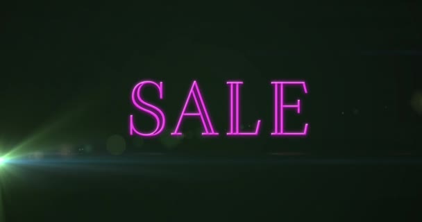 Animacja Różowy Neon Sprzedaż Tekst Światłem Czarnym Tle Koncepcja Sprzedaży — Wideo stockowe