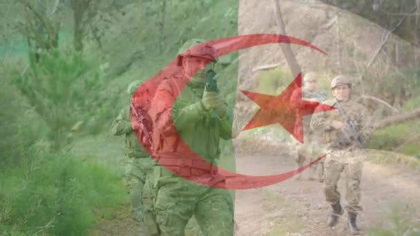Animazione Bandiera Algeria Diversi Soldati Patriottismo Forze Armate Concetto Difesa — Video Stock