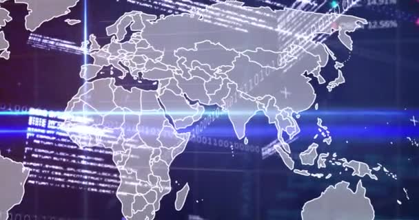 Animation Der Landkarte Über Binärcodes Computersprache Graphen Trading Boards Auf — Stockvideo