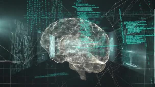 Анимирование Человеческого Мозга Обработка Данных Темном Фоне Глобальная Наука Цифровой — стоковое видео