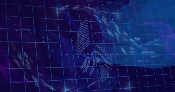 Animazione Impronte Digitali Biometriche Elaborazione Dati Griglia Concetto Globale Business — Video Stock