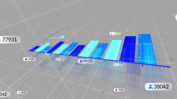 Animation Wechselnder Zahlen Benachrichtigungsbalken Über Graphen Vor Grauem Hintergrund Digital — Stockvideo