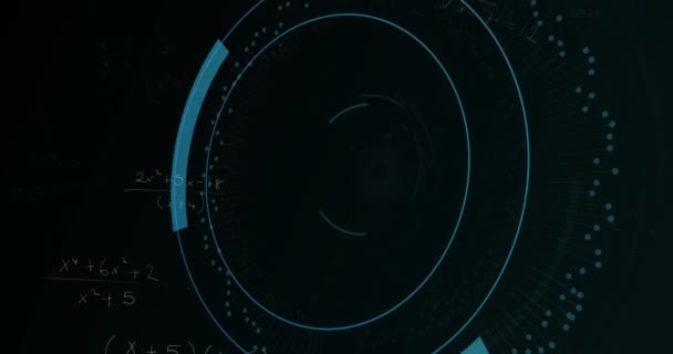 黒い背景に対する数学の方程式上の円のパドロックの周りの点のアニメーション デジタル生成 ホログラム イラスト ソリューション 技術コンセプト — ストック動画