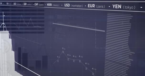 Animación Gráficos Interfaz Informática Nombres Moneda Sobre Interfaz Infográfica Generado — Vídeo de stock