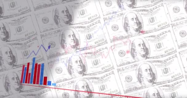 Animação Processamento Dados Financeiros Sobre Notas Dólar Americano Conceito Global — Vídeo de Stock