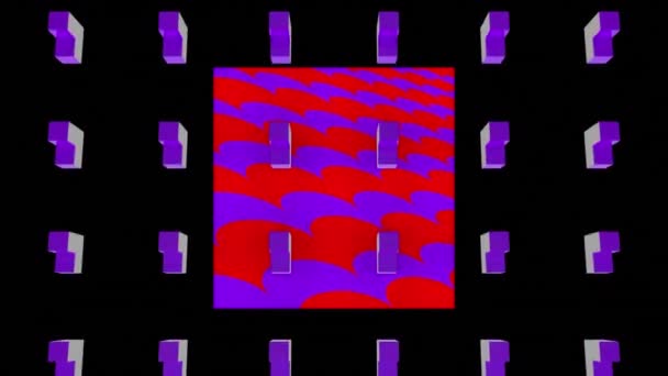 Анимация Красного Квадрата Фиолетовыми Волнами Черном Фоне Цвет Рисунок Концепция — стоковое видео