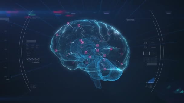 Animace Čar Čtverců Lidském Mozku Kruzích Abstraktním Pozadí Digitálně Generovaný — Stock video
