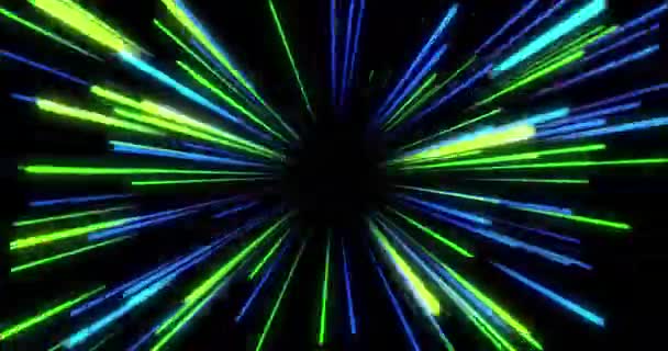 Siyah Arkaplan Üzerinde Mavi Yeşil Neon Işık Izlerinin Canlandırılması Soyut — Stok video