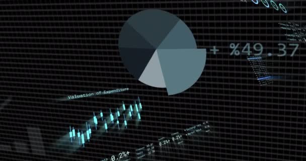 Animación Del Procesamiento Datos Financieros Sobre Fondo Oscuro Negocios Globales — Vídeo de stock