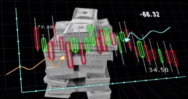 アメリカドル紙幣の金融データ処理のアニメーション グローバルビジネス コンピューティング データ処理の概念デジタル生成ビデオ — ストック動画