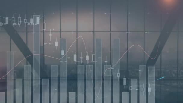 Animação Processamento Dados Financeiros Sobre Cidade Conceito Global Negócios Finanças — Vídeo de Stock