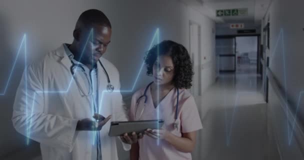Animación Del Procesamiento Datos Través Diversos Médicos Hospital Concepto Mundial — Vídeos de Stock