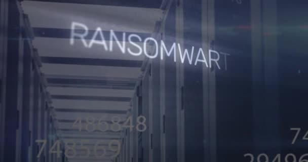 Animation Ransomware Tekst Tal Med Elektroniske Kredsløb Mønster Serverrummet Digital – Stock-video