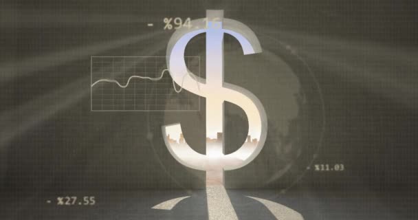 Animação Processamento Dados Financeiros Sobre Símbolo Dólar Americano Conceito Global — Vídeo de Stock