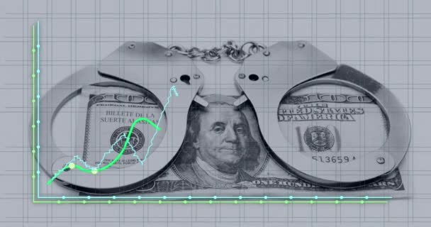 Animação Processamento Dados Financeiros Sobre Nota Dólar Americano Algemas Conceito — Vídeo de Stock