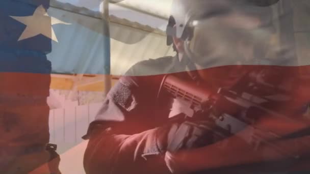 Animazione Bandiera Chile Sopra Soldati Diversi Patriottismo Forze Armate Concetto — Video Stock