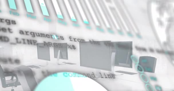 Pénzügyi Adatok Feldolgozásának Animációja Üres Irodán Keresztül Számítógépekkel Globális Üzleti — Stock videók