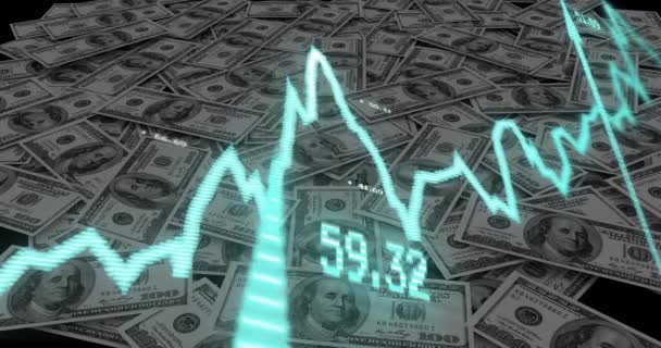 Pénzügyi Adatok Feldolgozásának Animációja Amerikai Dollárbankjegyeken Globális Üzleti Pénzügyi Számítástechnikai — Stock videók