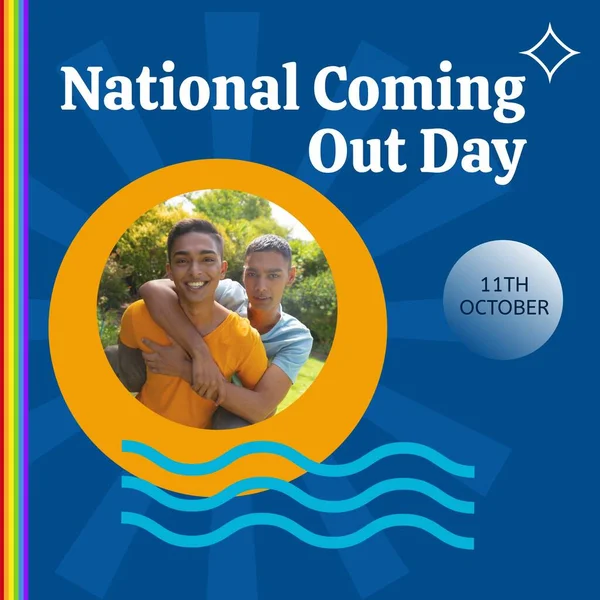 Composite 11Th October National Coming Out Day Text Biracial Man — Stock Photo, Image