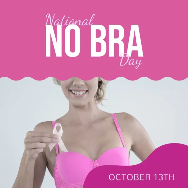 Composite National Bra Day October 13Th Text Caucasian Woman Holding — Stock Photo, Image
