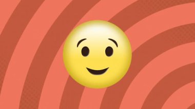 Dönen çizgilerin üzerinde gülümseyen emoji simgesinin animasyonu. Dijital olarak oluşturulmuş sosyal medya, iletişim, bilgisayar ve veri işleme kavramı.