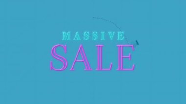 Mavi arkaplandaki devasa satış metninin animasyonu. Satışlar, perakende, alışveriş, dijital arayüz, iletişim, bilgisayar ve veri işleme kavramı dijital olarak oluşturuldu.