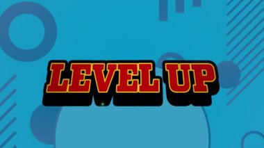 Mavi arkaplandaki metin üzeri şablonun canlandırması. Video oyunu, dijital arayüz, iletişim, bilgisayar ve veri işleme kavramı dijital olarak oluşturuldu.