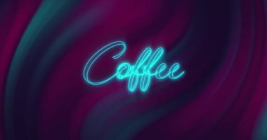 Soyut hareketler üzerine aydınlatılmış kahve metninin animasyonu. Dijital olarak üretilen, kafein, içecek, sıcak içecek içeceği ve vektör konsepti.