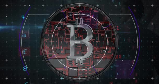 Animasi Pengolahan Data Keuangan Atas Bitcoin Bisnis Global Keuangan Komputasi — Stok Video