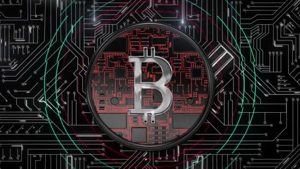 Animation Circuit Imprimé Bitcoin Concept Global Entreprise Finance Informatique Traitement — Video