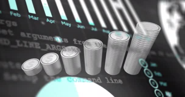 Pénzügyi Adatok Feldolgozásának Animációja Amerikai Dollár Ezüstérméken Globális Üzleti Pénzügyi — Stock videók