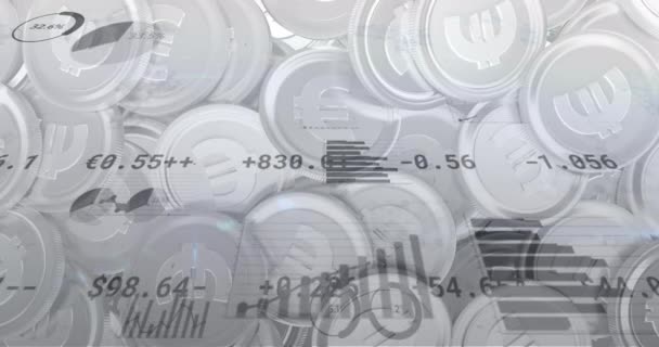 Animação Processamento Dados Financeiros Sobre Moedas Euro Conceito Global Negócios — Vídeo de Stock
