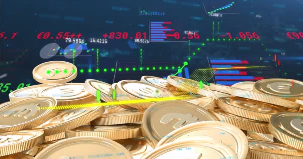 Pénzügyi Adatok Feldolgozásának Élénkítése Euroérméken Keresztül Globális Üzleti Pénzügyi Számítástechnikai — Stock videók