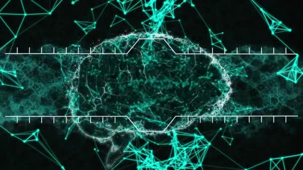Animacja Wirującego Ludzkiego Mózgu Fali Cyfrowej Sieci Połączeń Czarnym Tle — Wideo stockowe