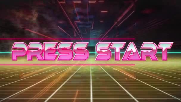 Animation Press Start Text Neon Metaverse Background Παγκόσμιο Βιντεοπαιχνίδι Ψηφιακή — Αρχείο Βίντεο